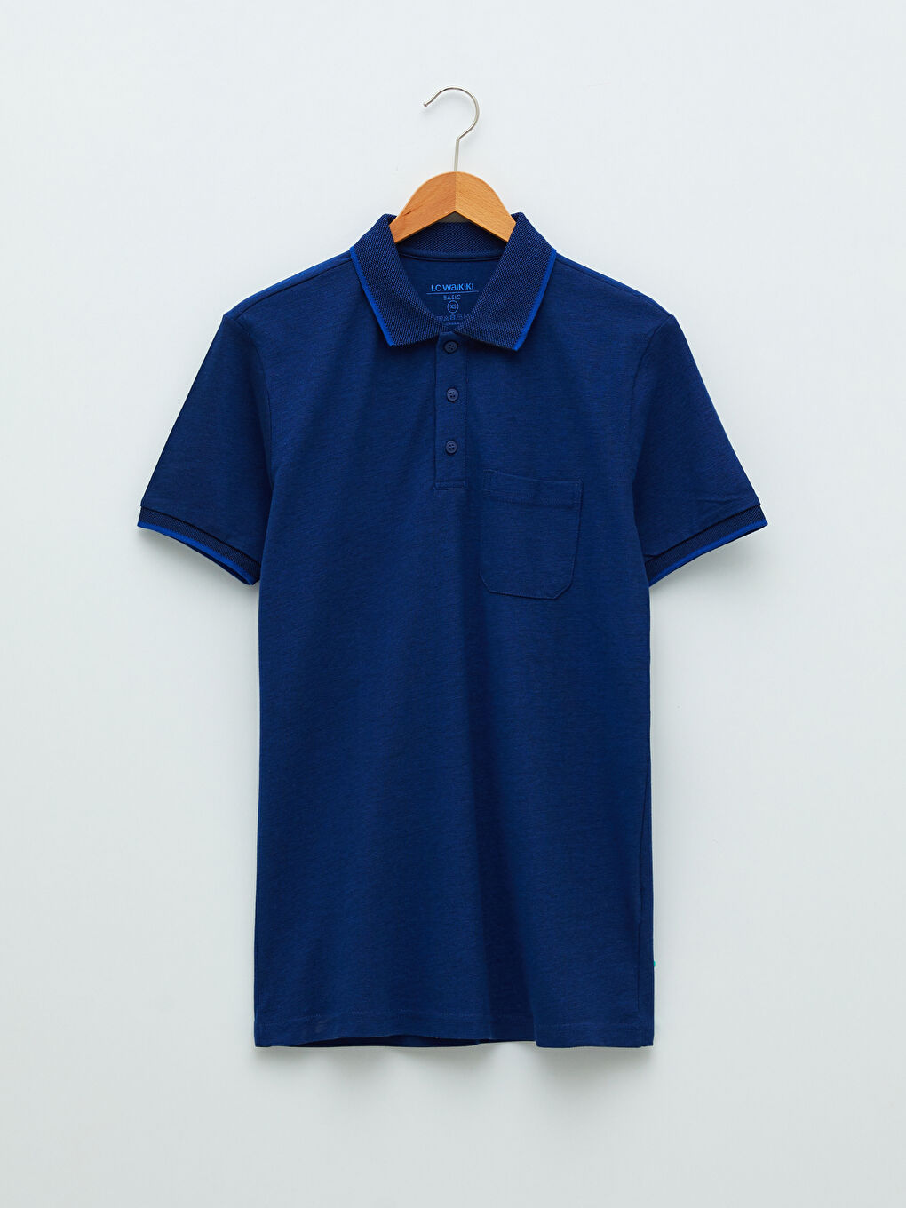 Mavi Polo Yaka Kısa Kollu Pike Erkek Tişört-5