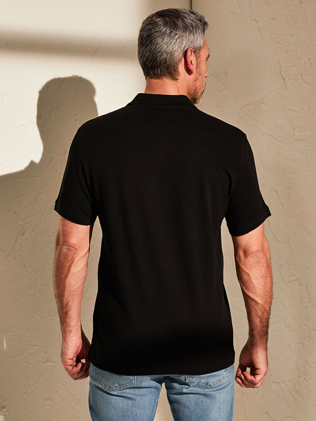 Siyah Polo Yaka Kısa Kollu Pike Erkek Tişört-8