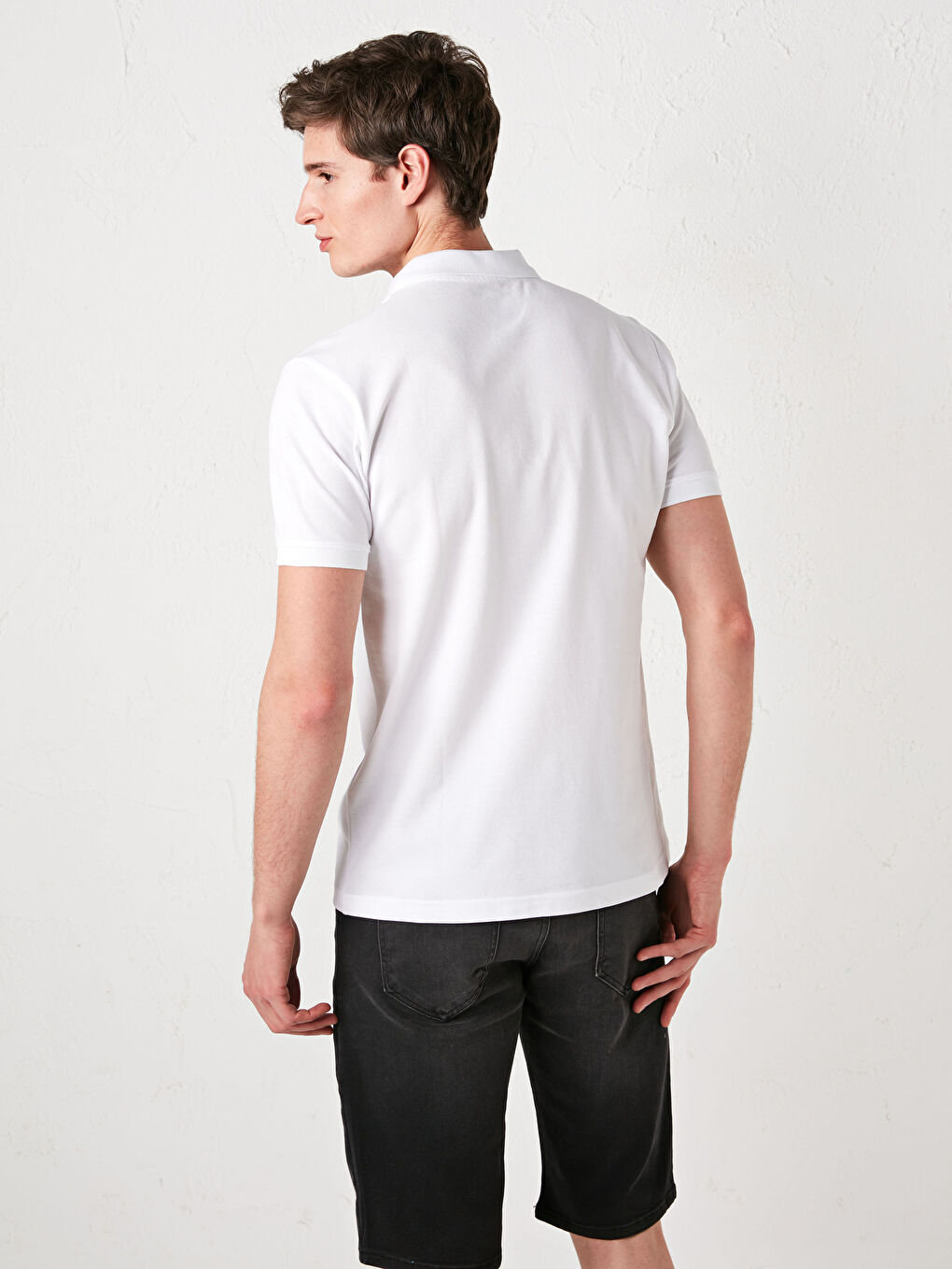 Beyaz Polo Yaka Kısa Kollu Pike Erkek Tişört-4