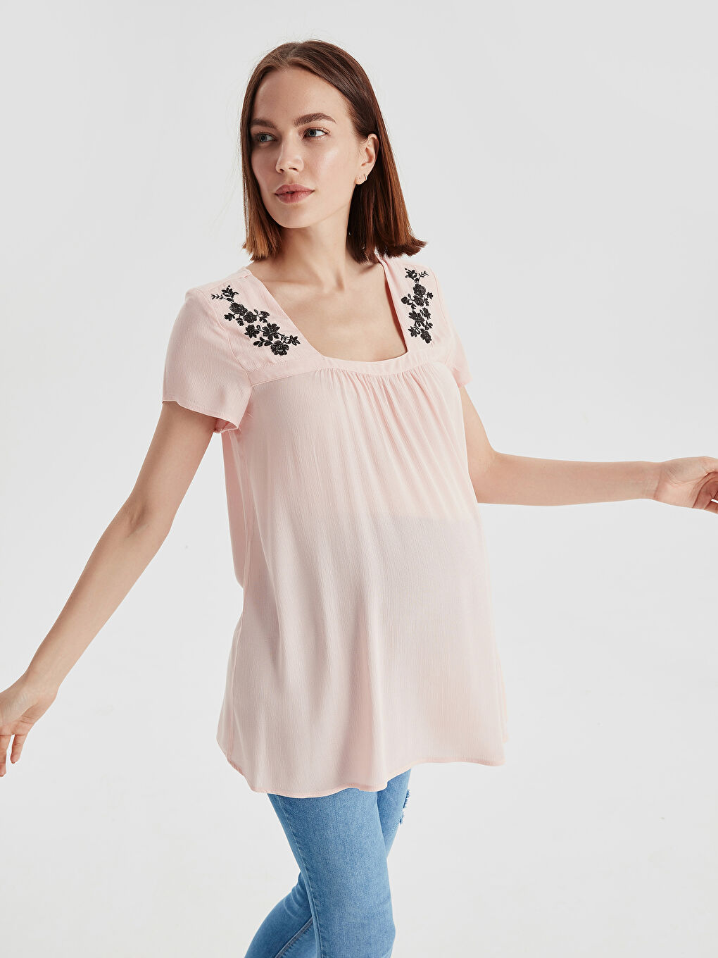 Square Collar Short Sleeve Women's Blouse