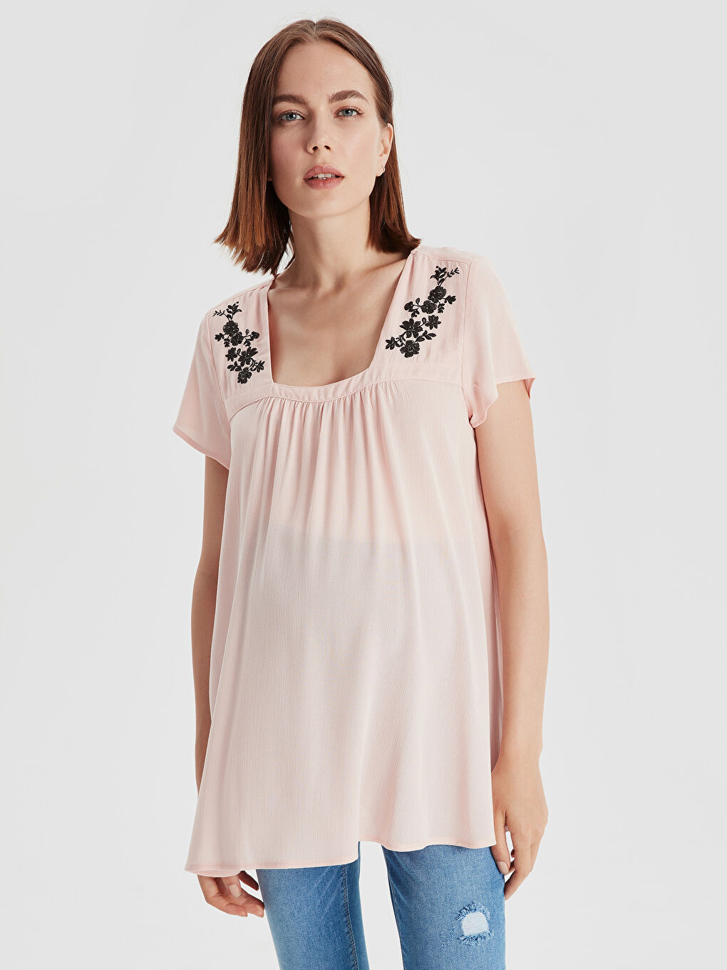 Square Collar Short Sleeve Women's Blouse-1