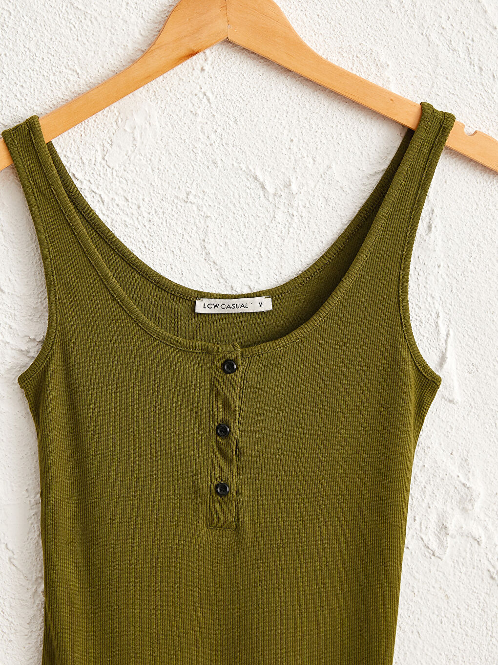 Haki Düğme Detaylı Esnek Viskon Atlet-1