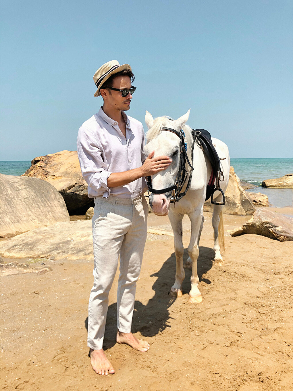 Gri Slim Fit Karışımlı Bilek Boy Pantolon