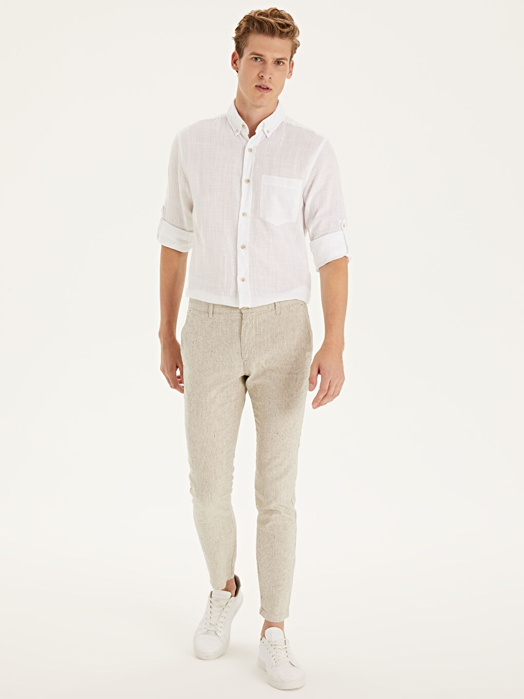 Gri Slim Fit Karışımlı Bilek Boy Pantolon-3