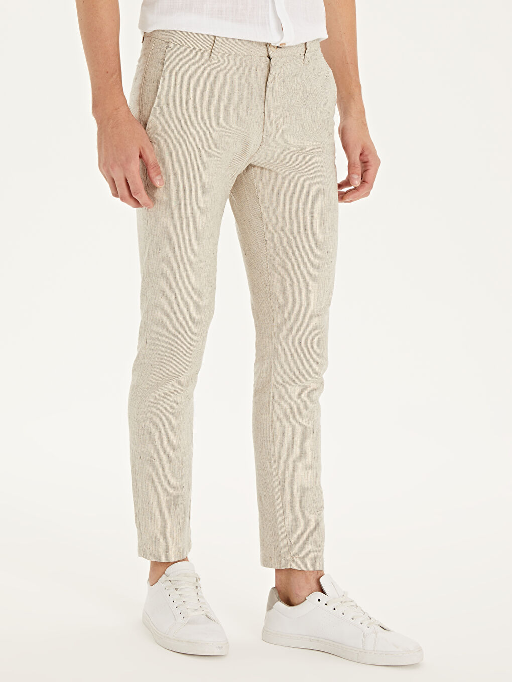 Gri Slim Fit Karışımlı Bilek Boy Pantolon-4