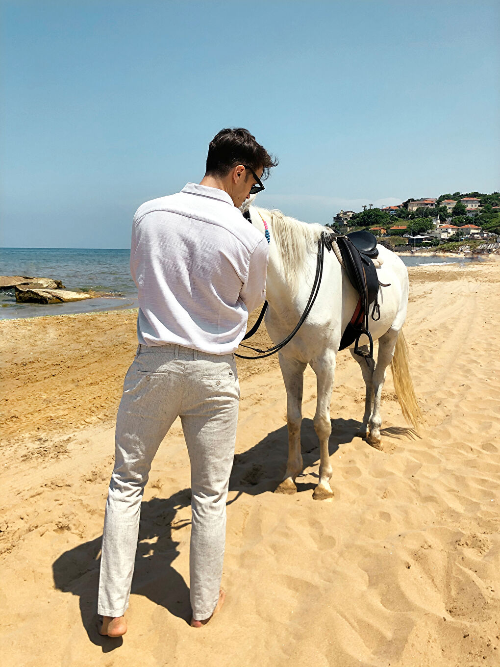 Gri Slim Fit Karışımlı Bilek Boy Pantolon-5