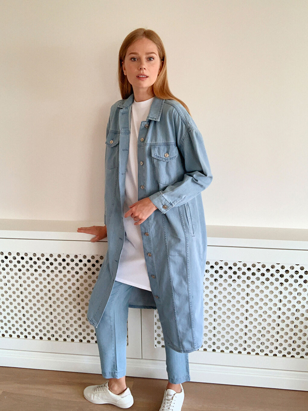 İndigo Gömlek Yaka Uzun Kollu Kadın Jean Tunik-6