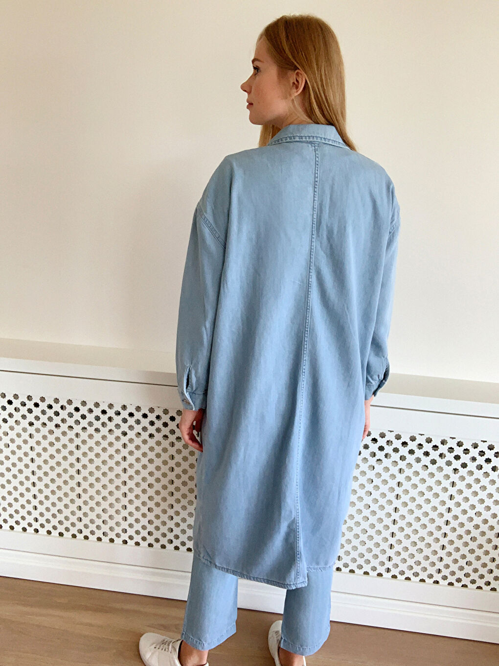 İndigo Gömlek Yaka Uzun Kollu Kadın Jean Tunik-2