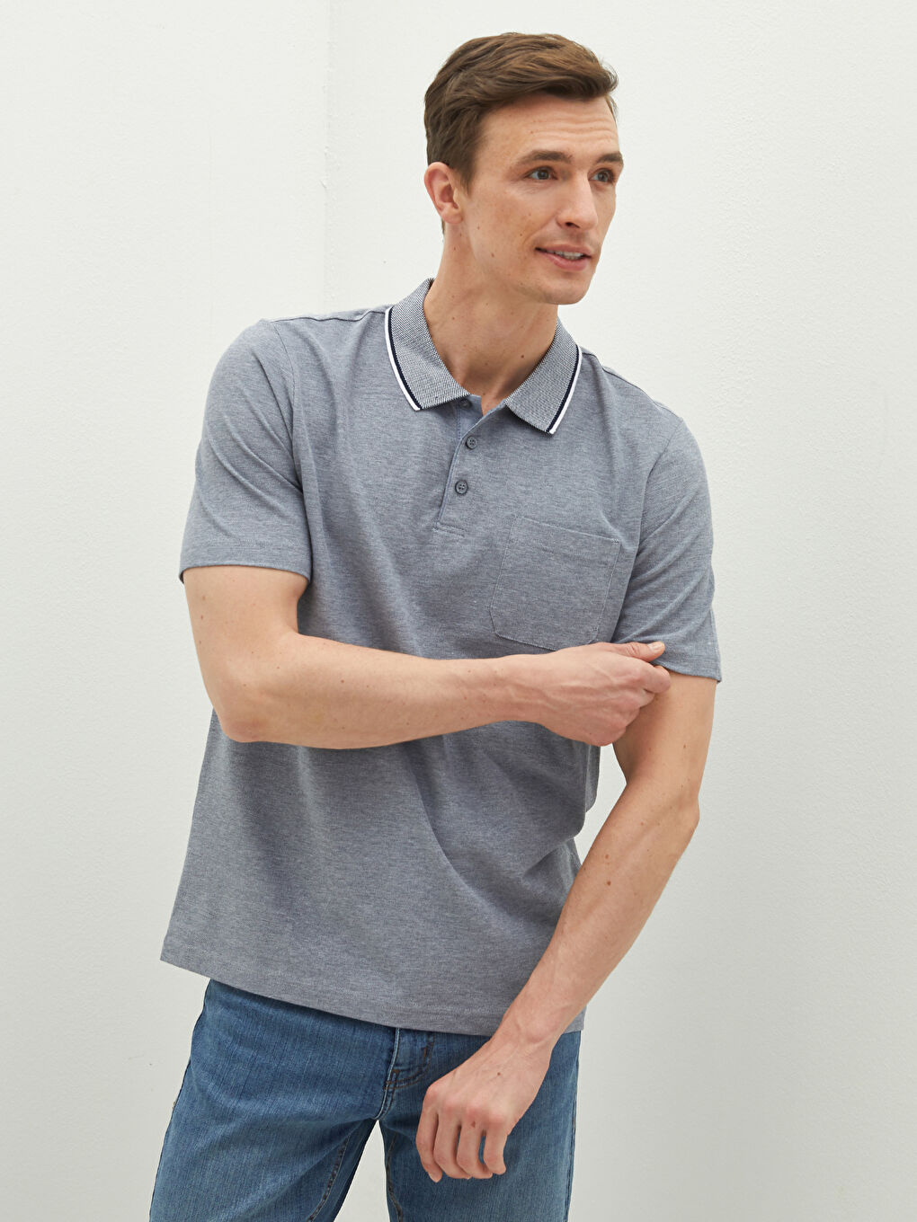 Lacivert Polo Yaka Kısa Kollu Pamuklu Erkek Tişört-2