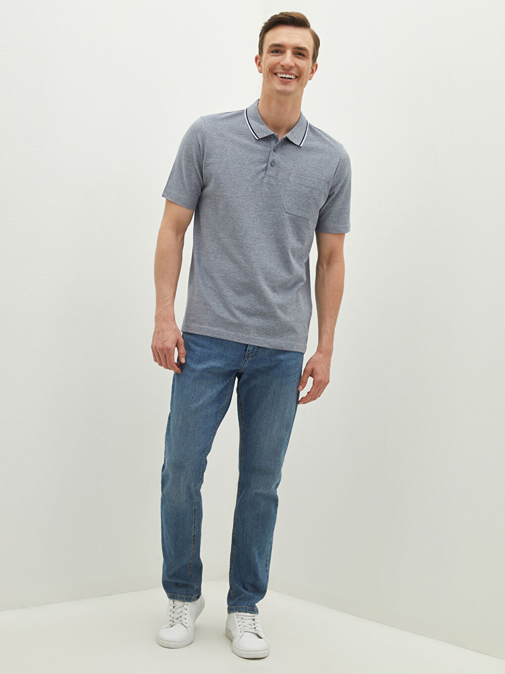 Lacivert Polo Yaka Kısa Kollu Pamuklu Erkek Tişört-3