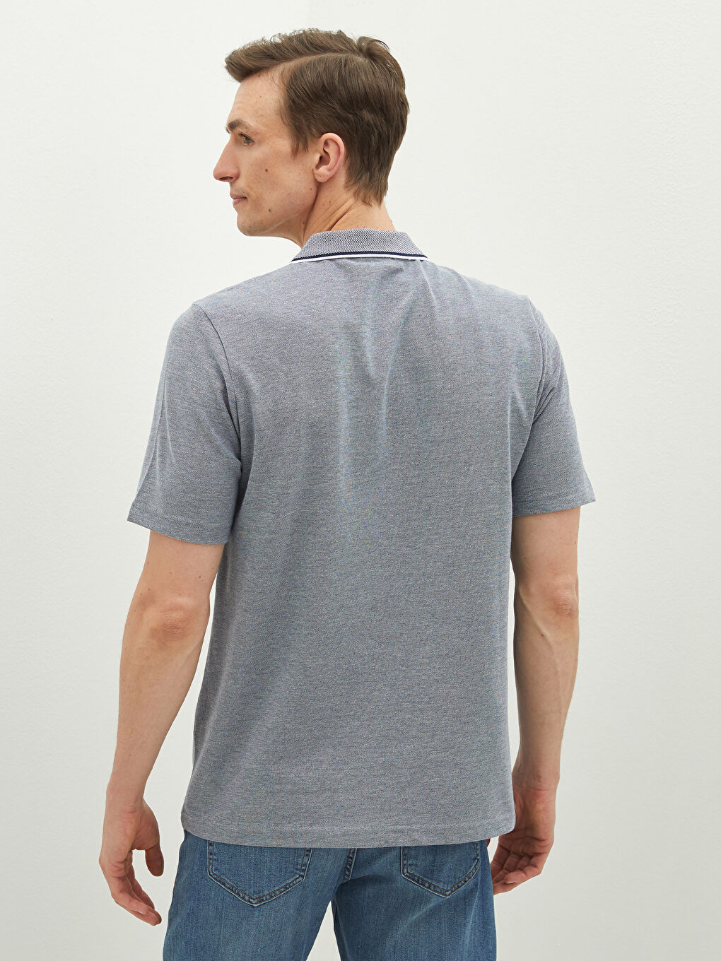 Lacivert Polo Yaka Kısa Kollu Pamuklu Erkek Tişört-4