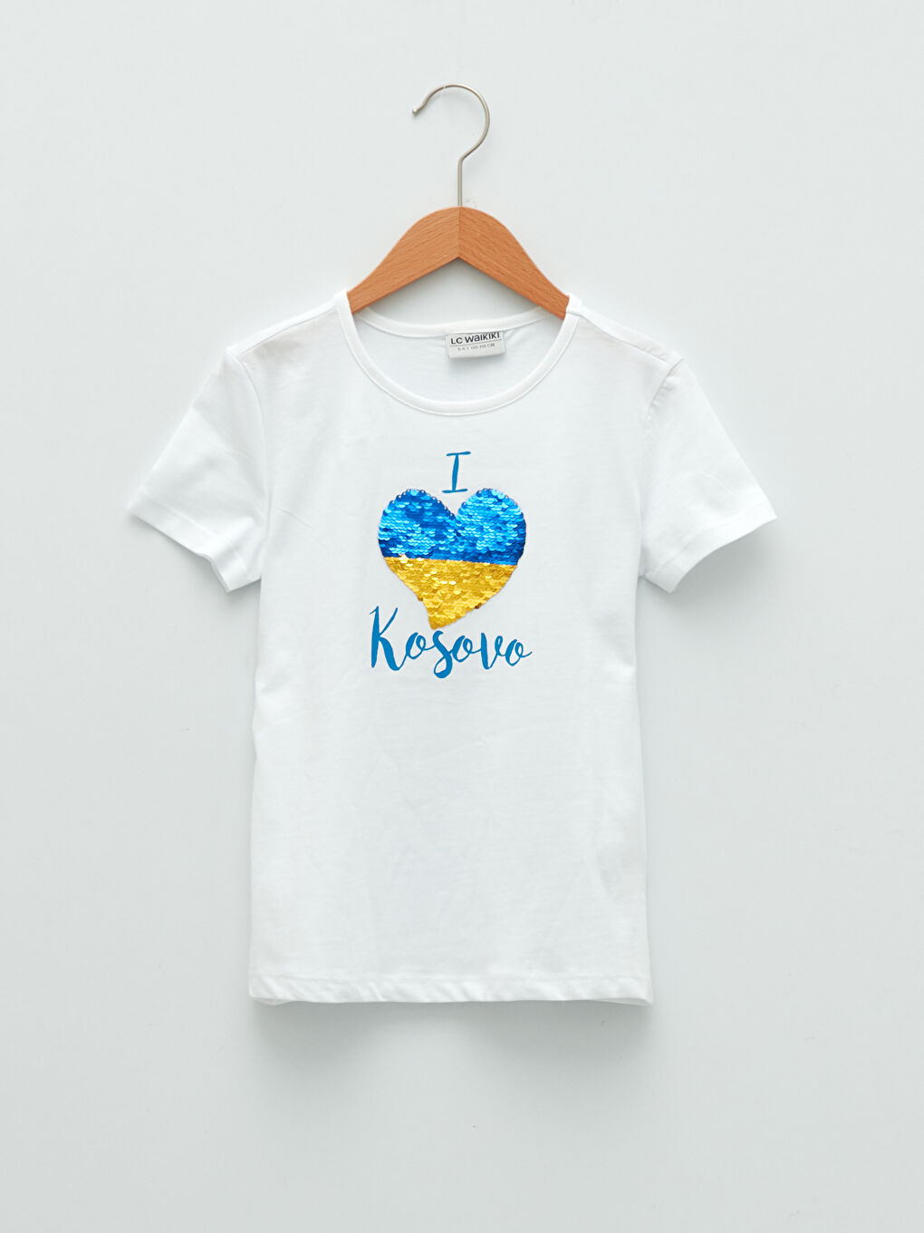 Beyaz Bisiklet Yaka Baskılı Pul İşlemeli Kısa Kollu Kız Çocuk Tişört-2