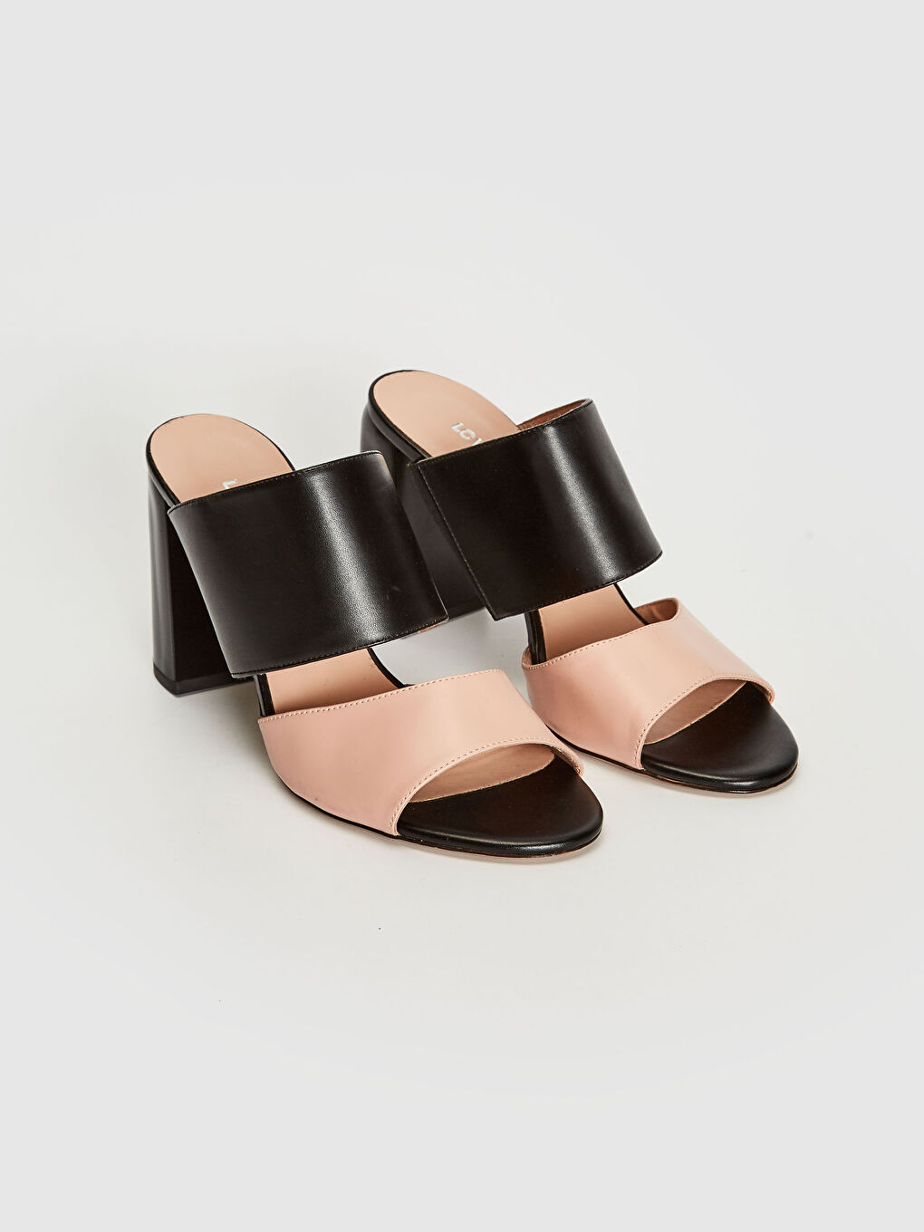 Pembe Kadın Çift Bantlı Topuklu Terlik