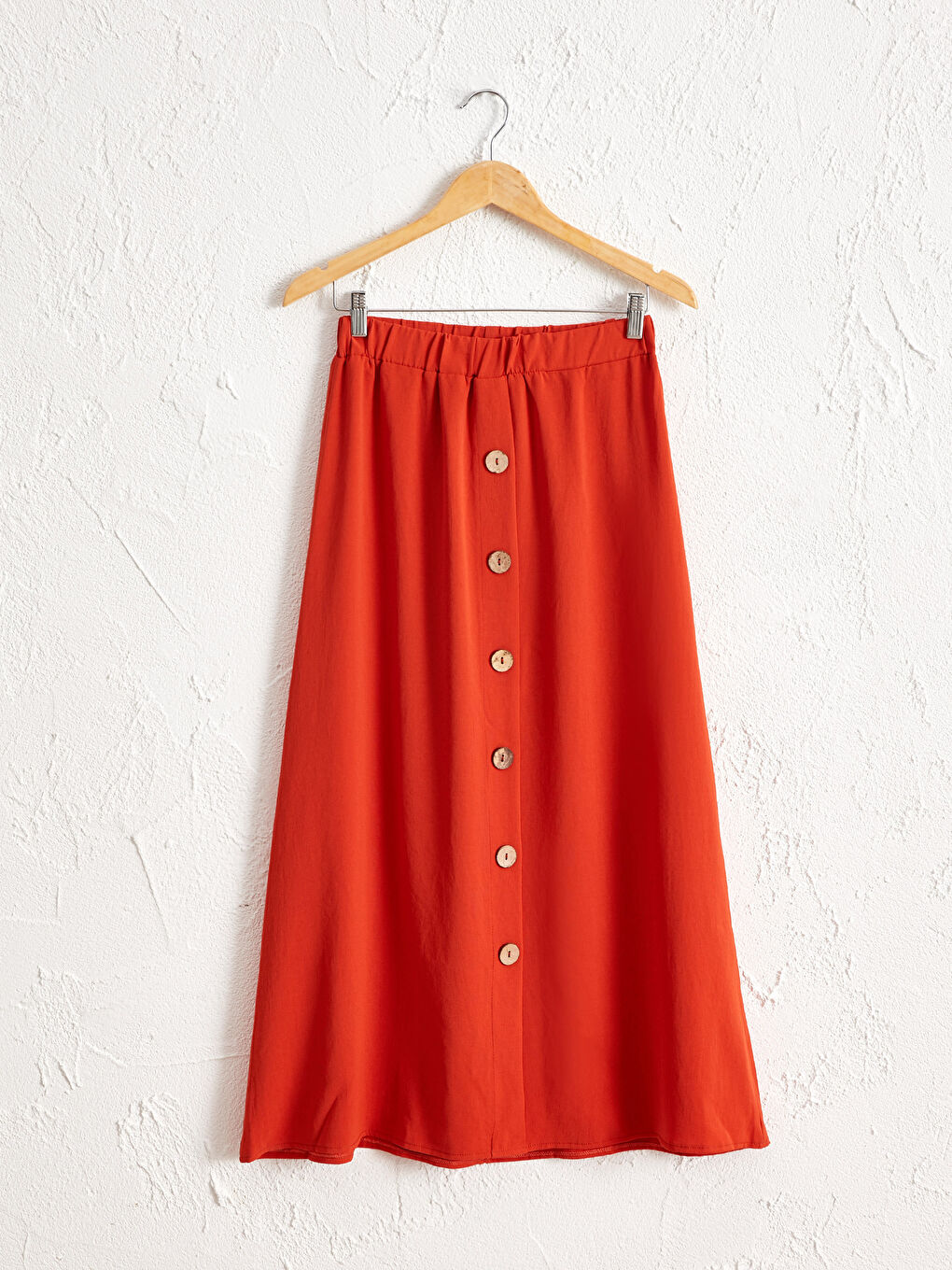 LCW Modest Elastic Waist Button-Down Flared Skirt -9SC434Z8-DBA