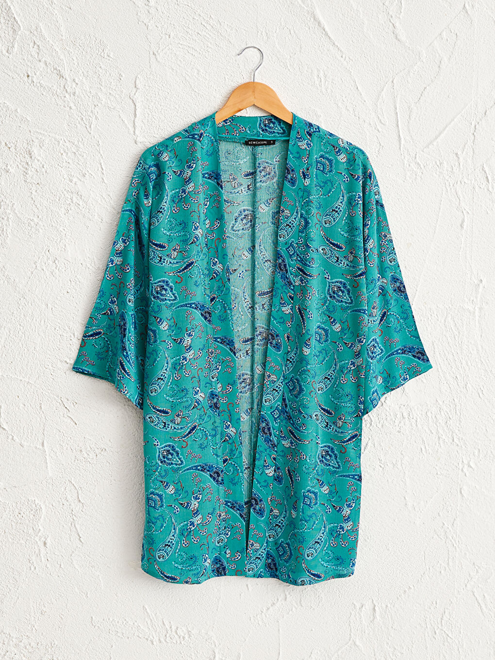 Mavi Desenli Viskon Uzun Kollu Kadın Kimono