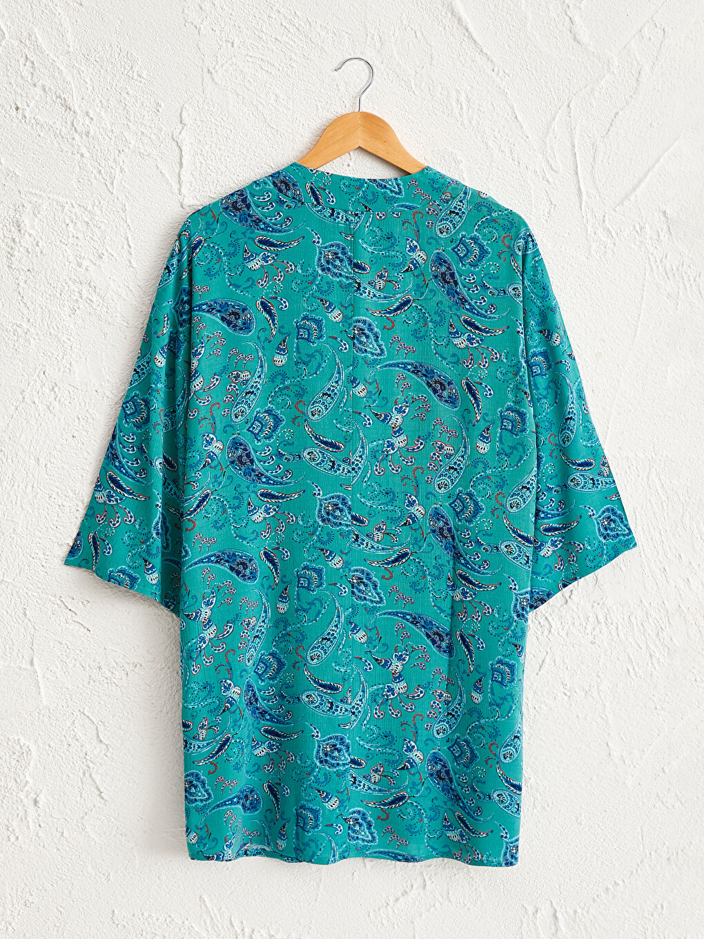 Mavi Desenli Viskon Uzun Kollu Kadın Kimono-2