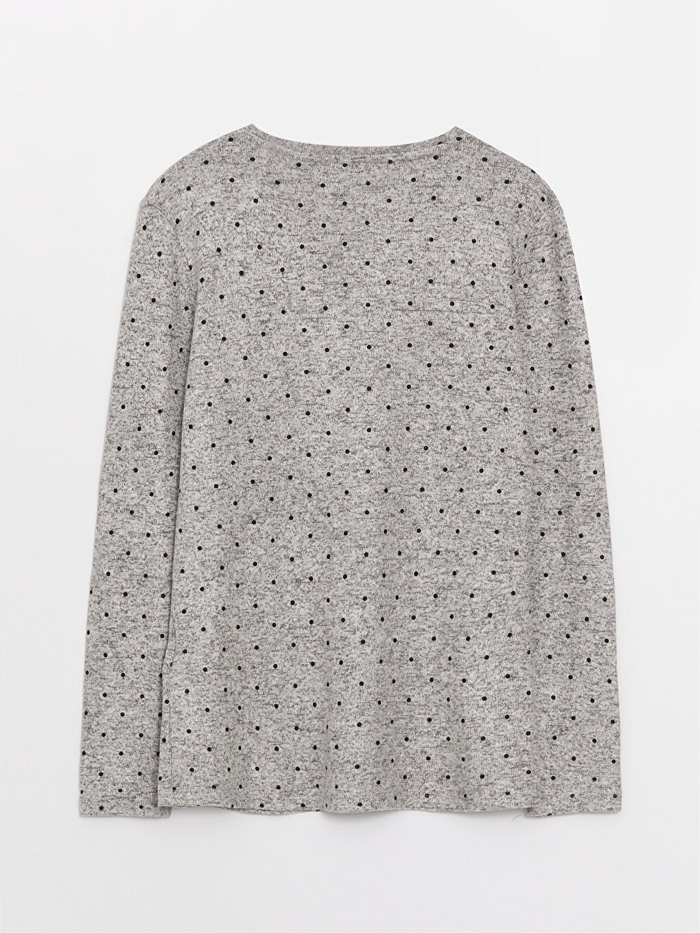 Siyah Bisiklet Yaka Puantiyeli Uzun Kollu Kadın Tişört-6