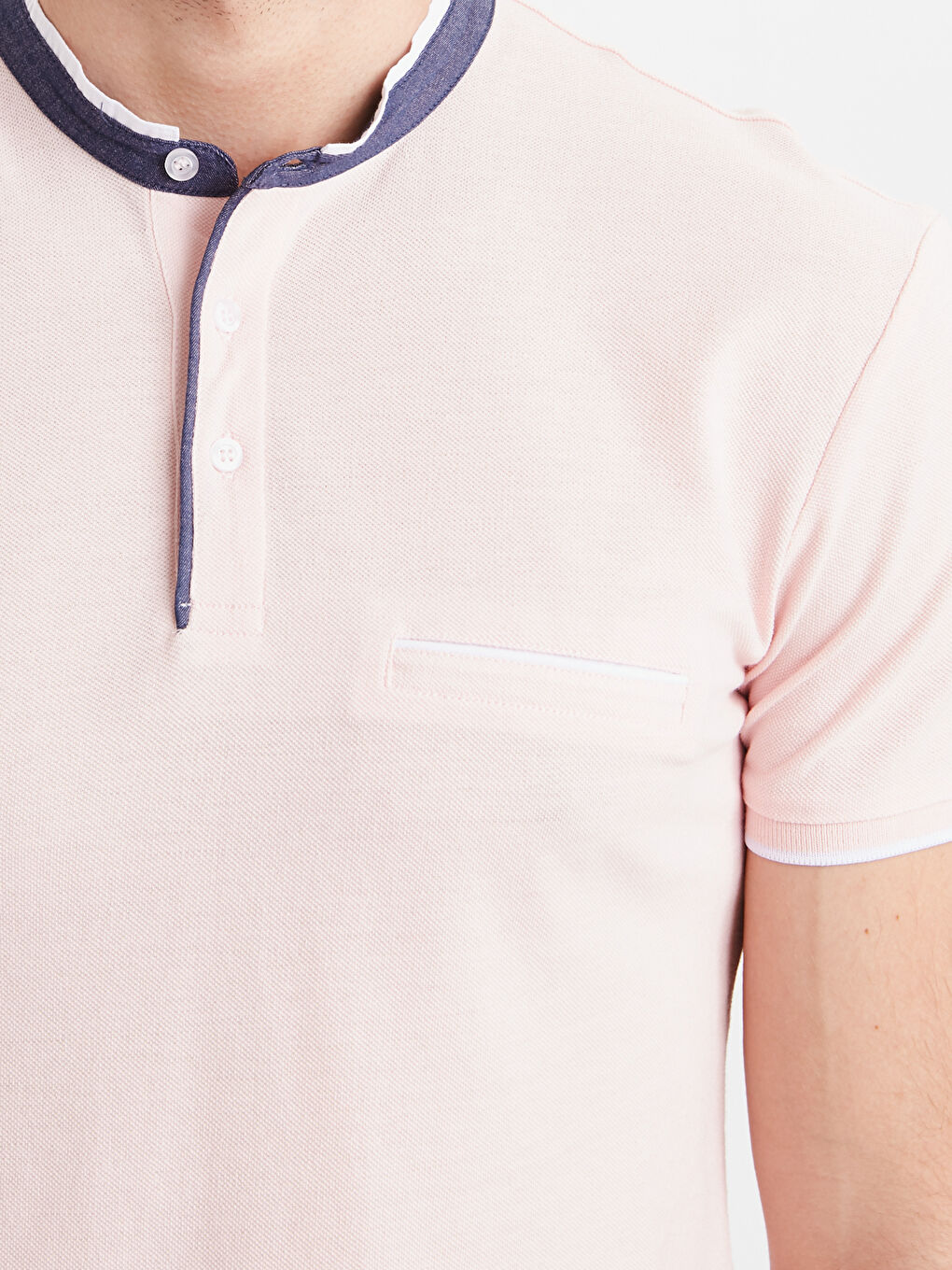 Grandad Collar and Short Sleeve Cotton T-Shirt-3