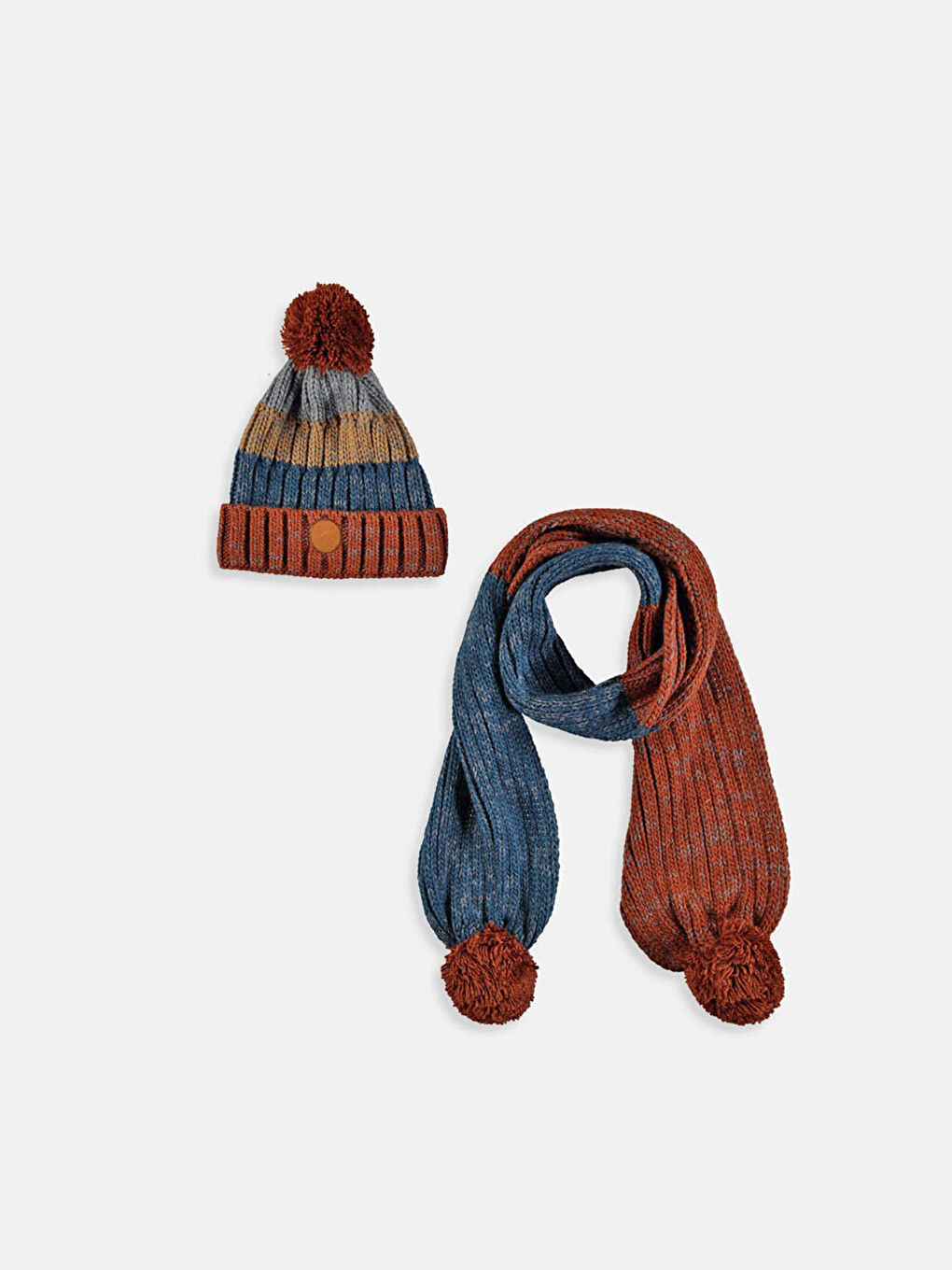 Turuncu Erkek Çocuk Ponponlu Atkı ve Bere