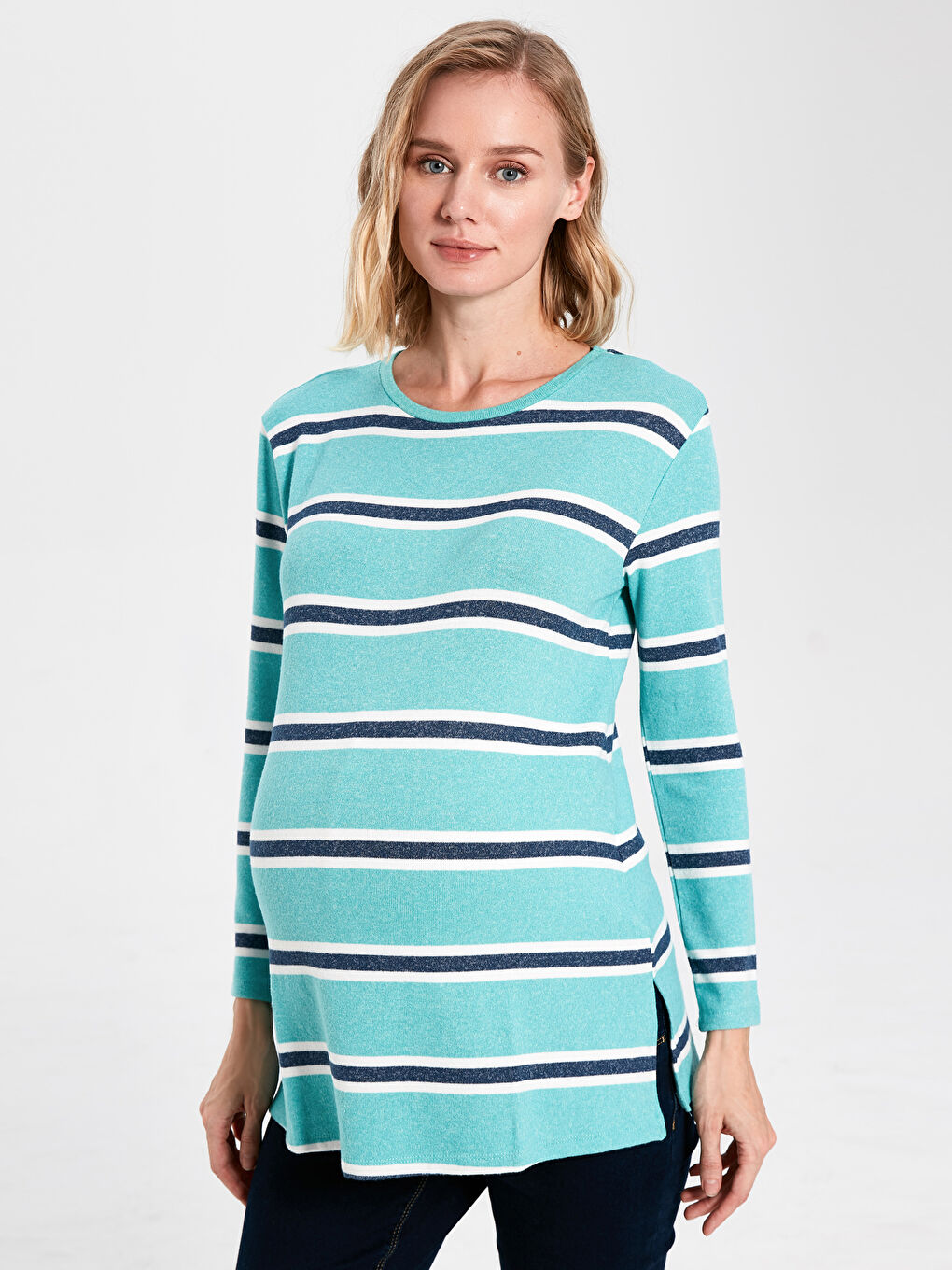 Yeşil Çizgili Hamile Tişört-1