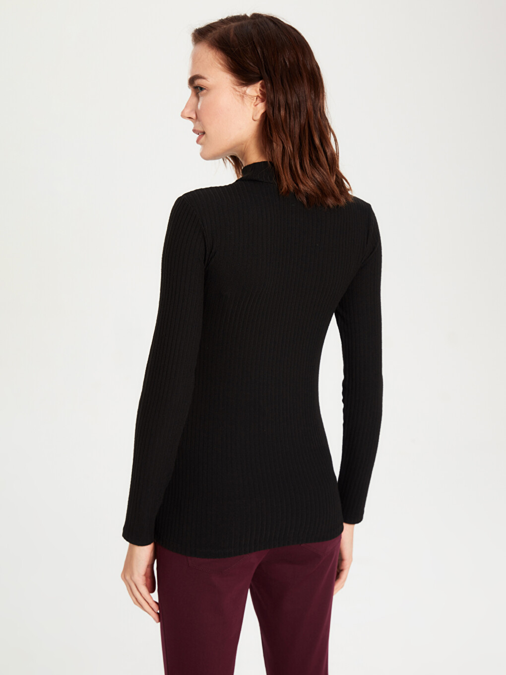 Half Turtleneck Long Sleeve Combed Cotton Maternity Basic T-Shirt-2