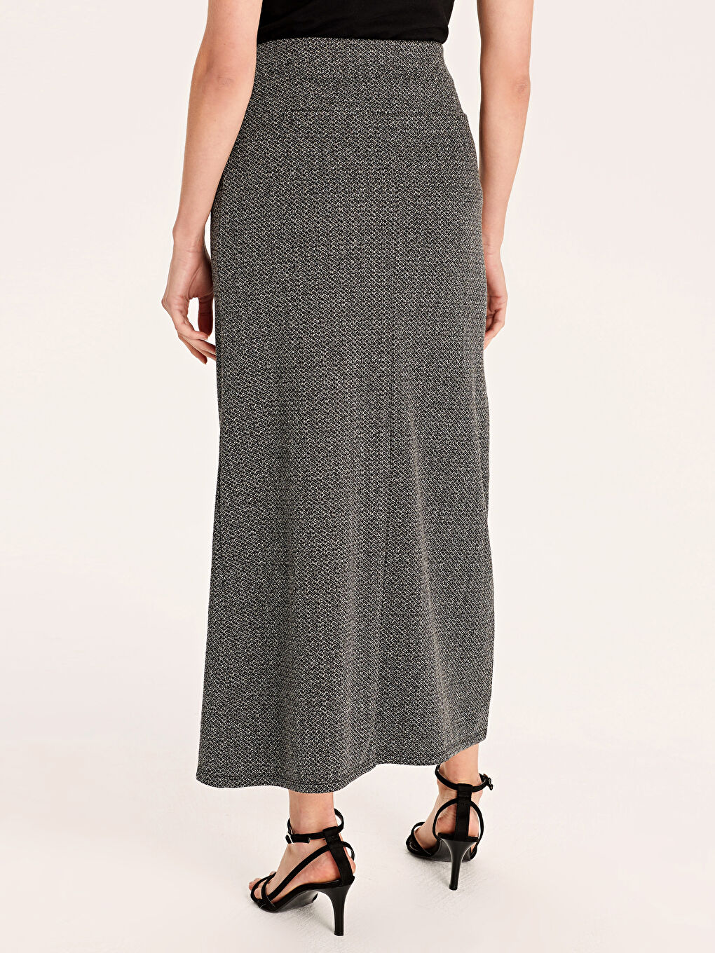 Siyah Beli Lastikli Desenli A Kesim Ponte Kumaş Kadın Etek-2