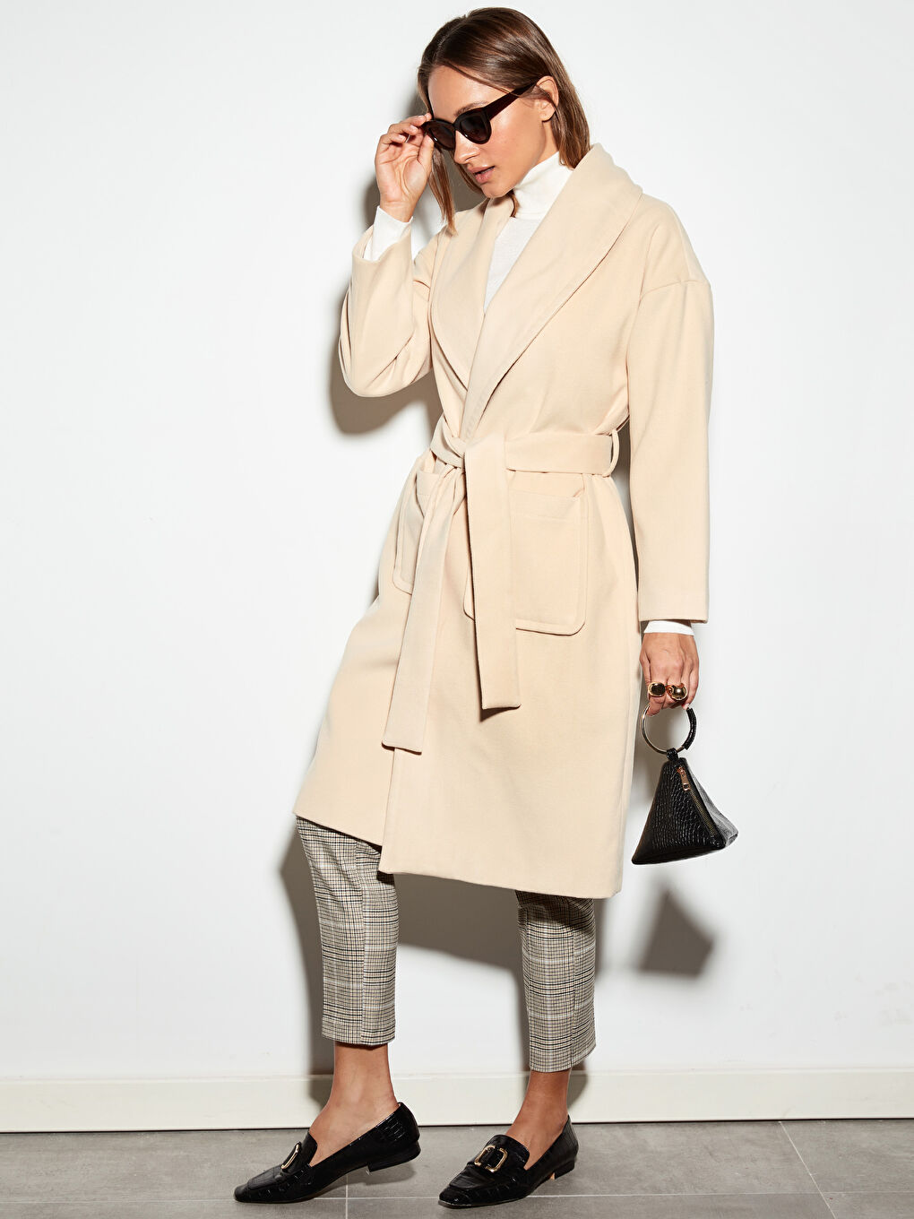 Bej Kadın Kaşe Kaban-1