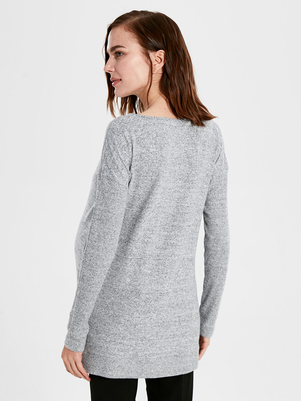 Gri Kendinden Desenli Yazı Baskılı Hamile Tunik-2