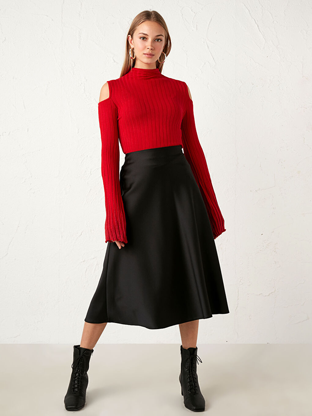 Open Shoulder Mock Turtleneck Tricot Jumper -9WO595Z8-HJY