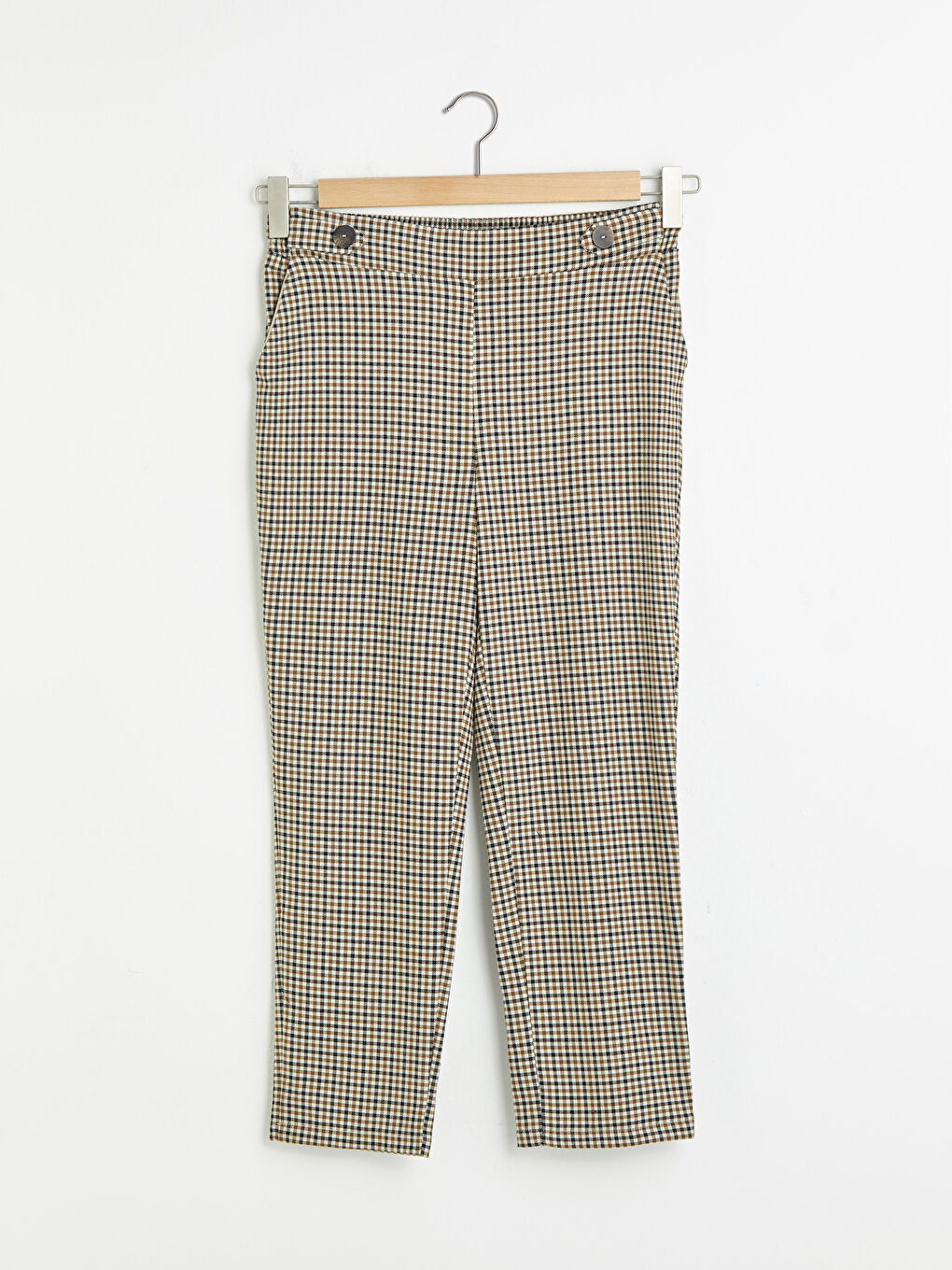 Kahverengi Beli Lastikli Ekose Kadın Havuç Pantolon-4