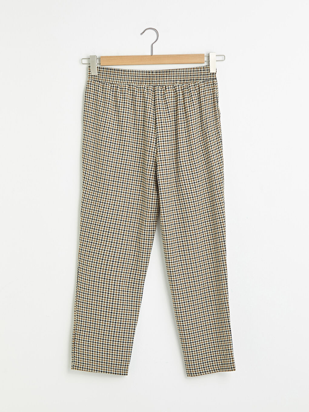 Kahverengi Beli Lastikli Ekose Kadın Havuç Pantolon-10