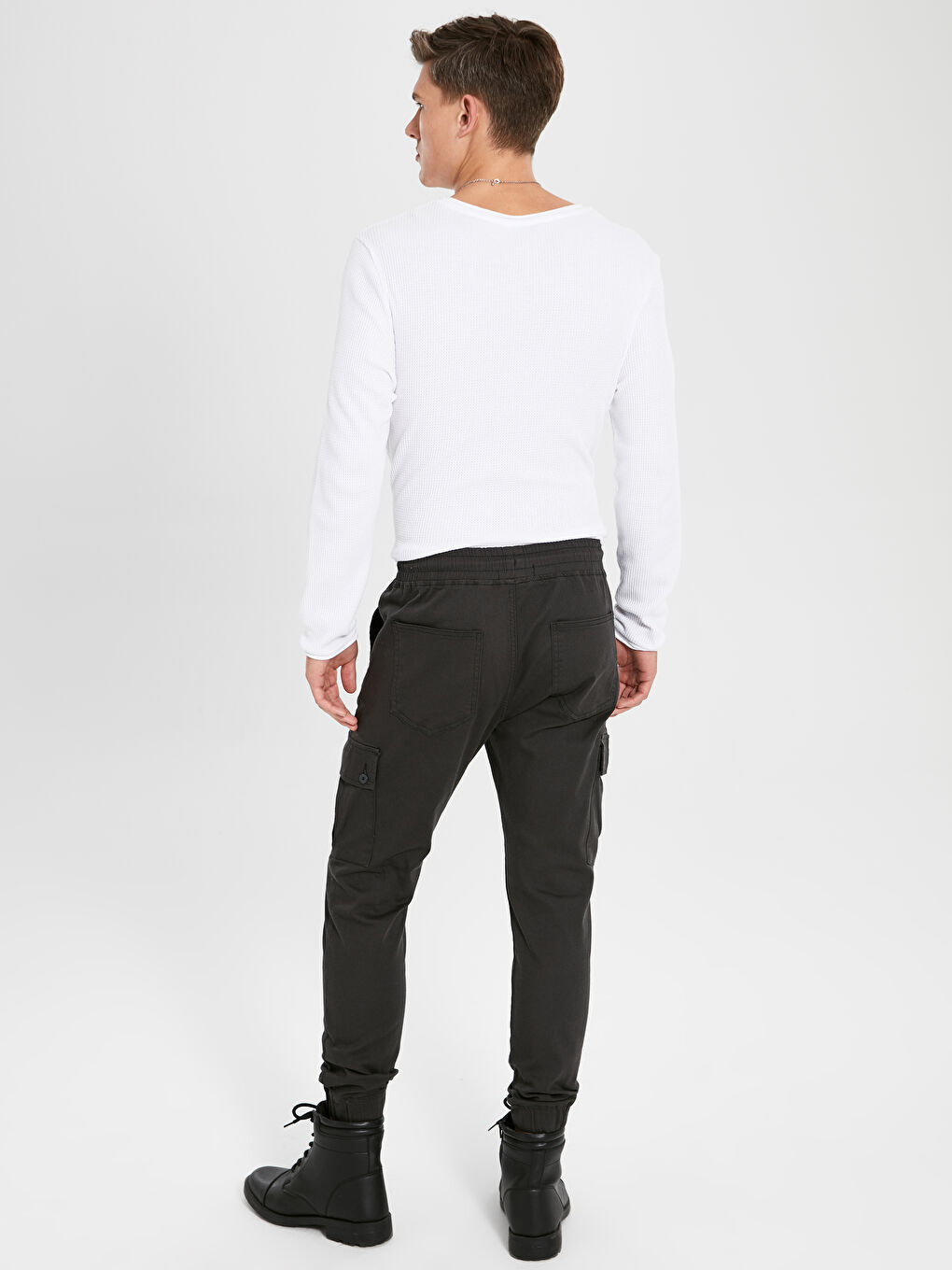 Gri Slim Fit Gabardin Kargo Pantolon-4