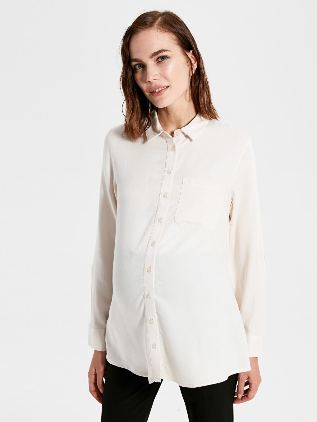 Gri Viskon Hamile Uzun Kollu Gömlek