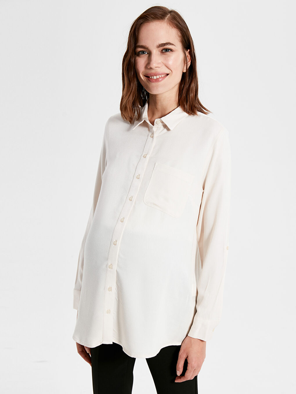 Gri Viskon Hamile Uzun Kollu Gömlek-1