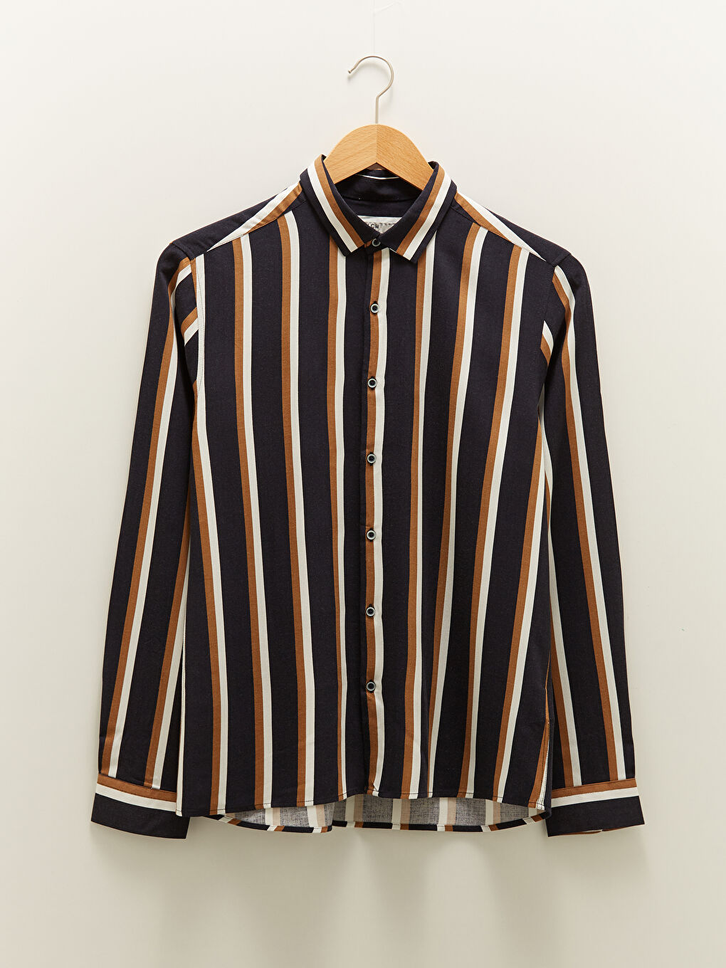 Lacivert Slim Fit Uzun Kollu Çizgili Erkek Gömlek-5