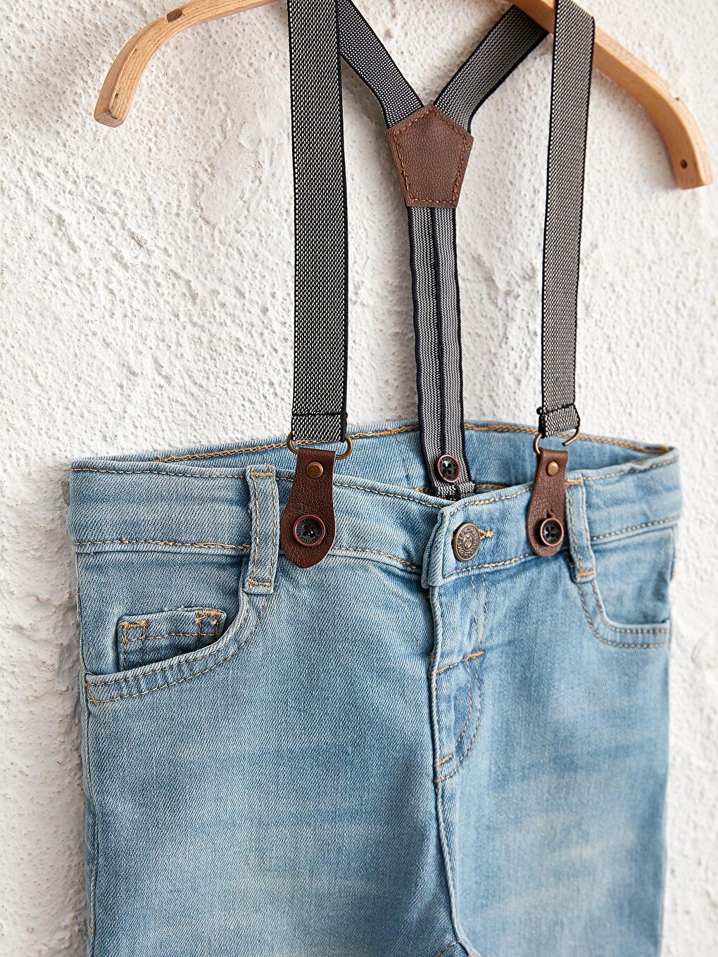 İndigo Erkek Bebek Jean Pantolon ve Pantolon Askısı-4