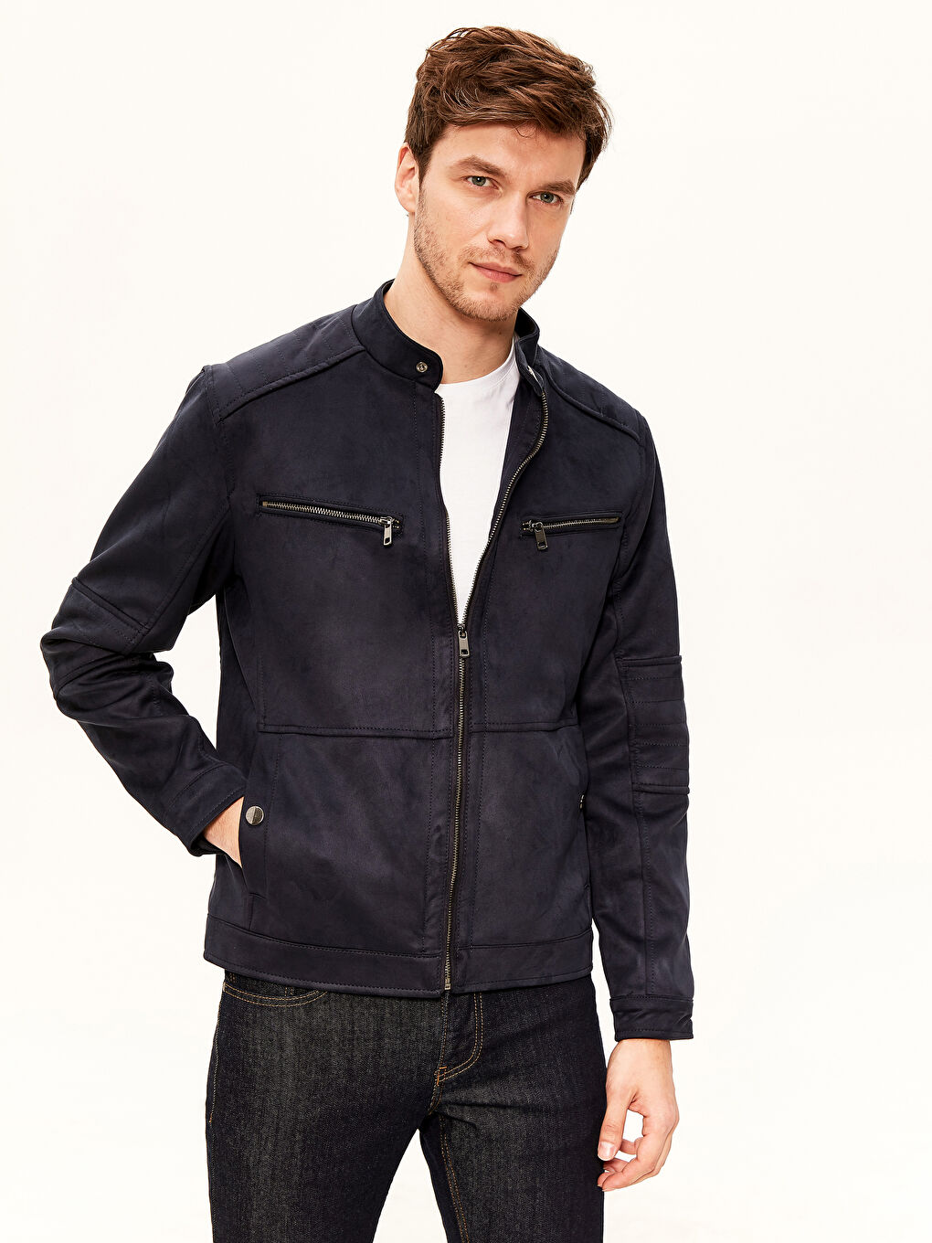 İndigo Slim Fit Biker Yaka İnce Süet Erkek Mont