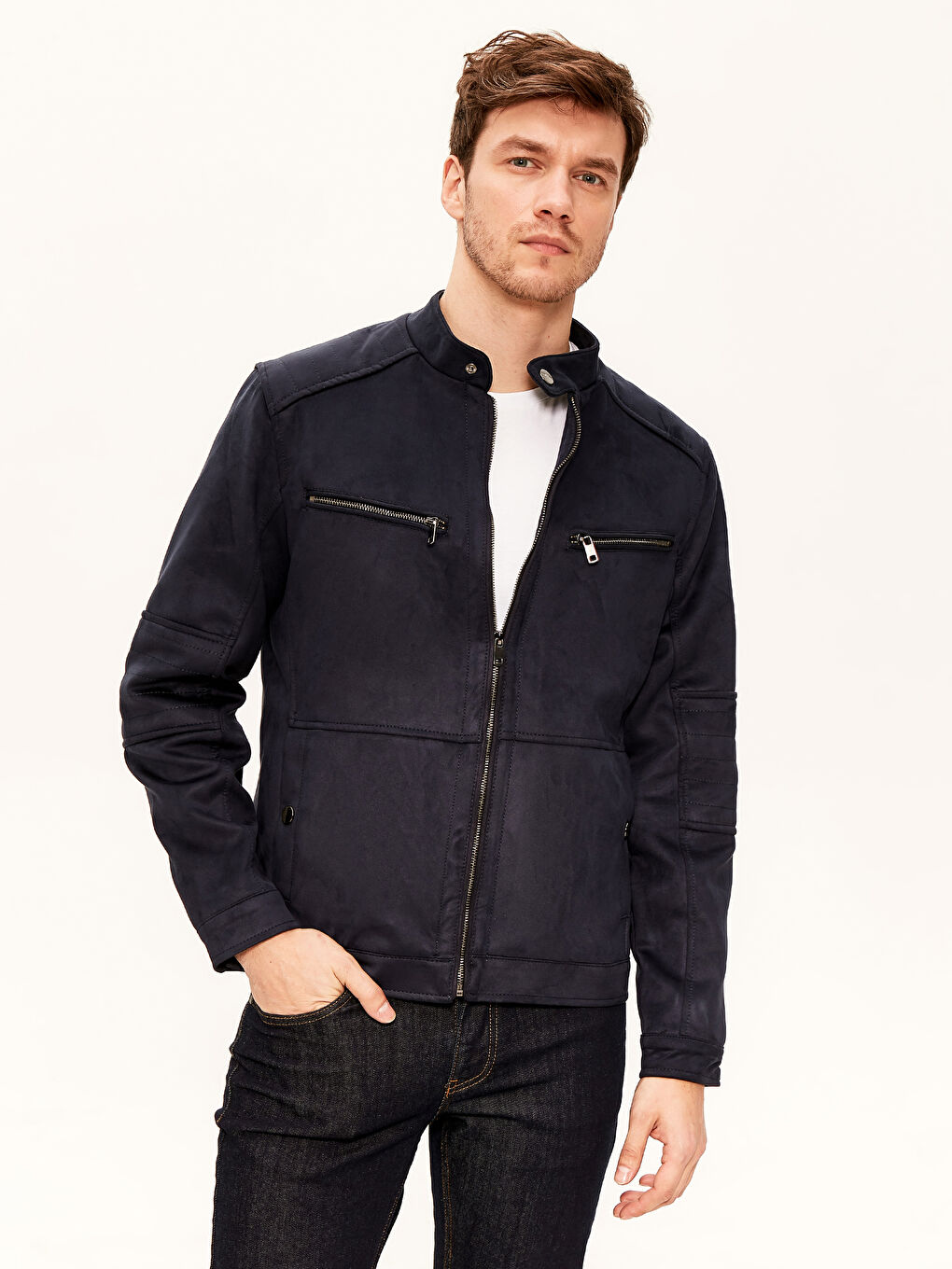 İndigo Slim Fit Biker Yaka İnce Süet Erkek Mont-1