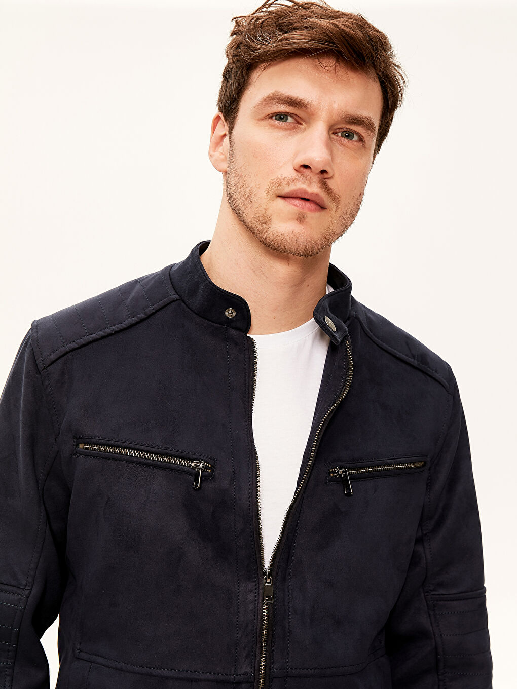 İndigo Slim Fit Biker Yaka İnce Süet Erkek Mont-2