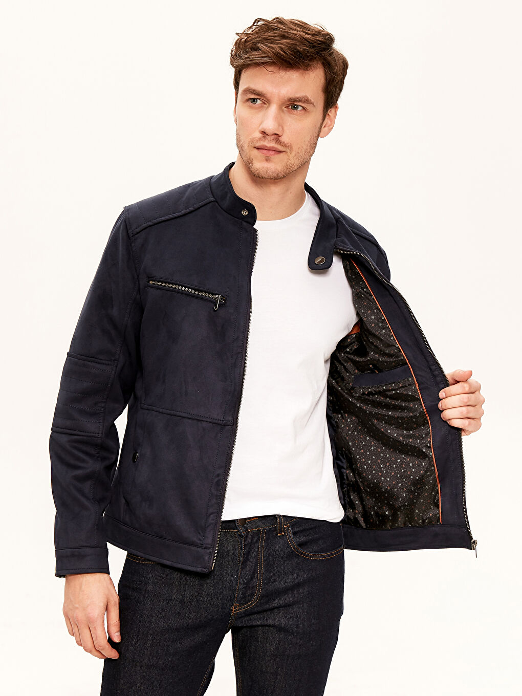 İndigo Slim Fit Biker Yaka İnce Süet Erkek Mont-3