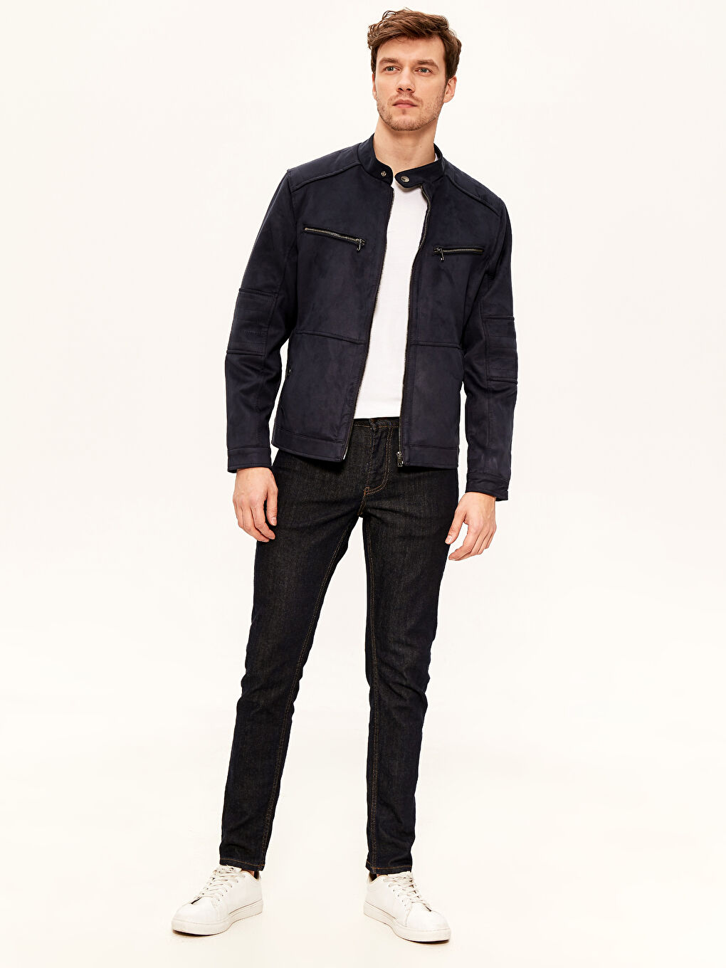 İndigo Slim Fit Biker Yaka İnce Süet Erkek Mont-5
