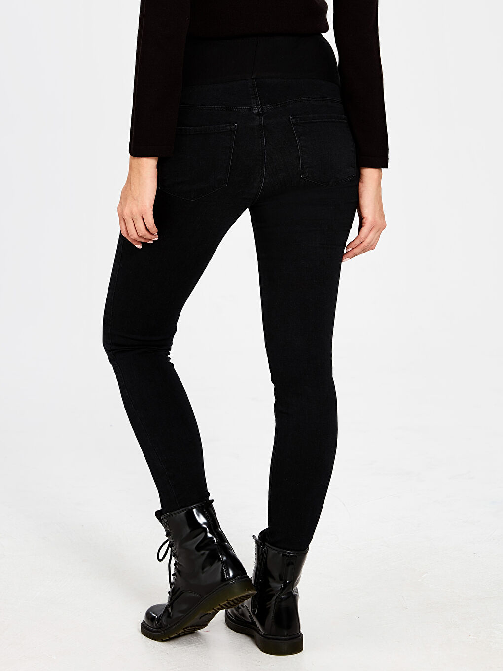 Siyah Bisiklet Yaka Uzun Kollu Hamile Mercury Skinny Jean Pantolon-3