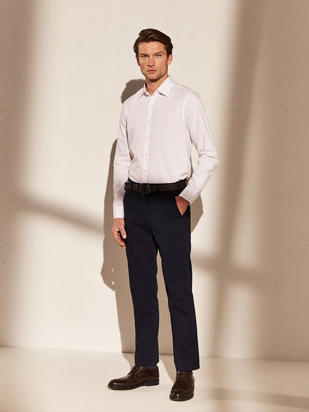 Slim Fit Long Sleeve Poplin Men's Shirt-5