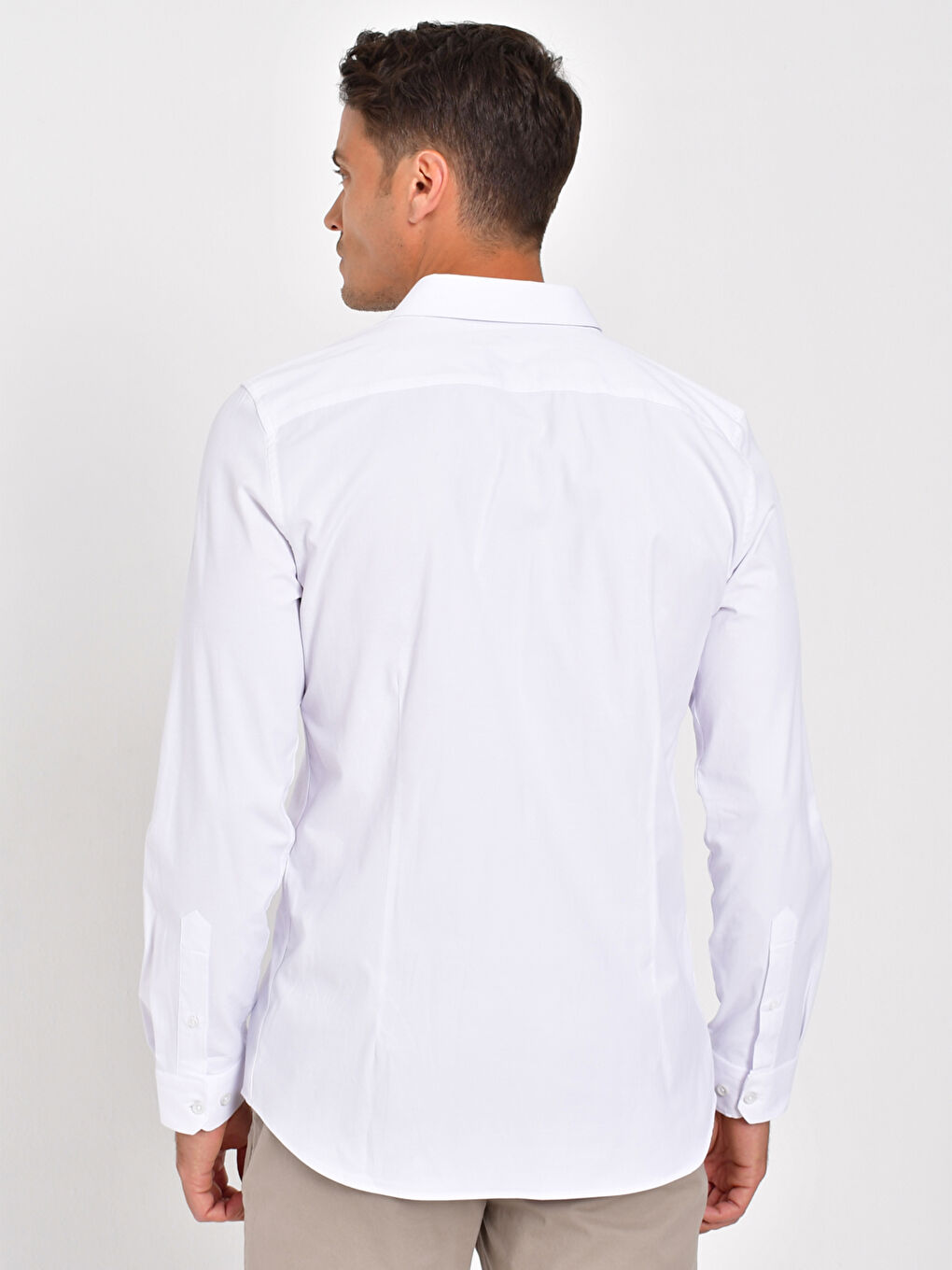 Beyaz Ekstra Slim Fit Uzun Kollu Poplin Erkek Gömlek-3