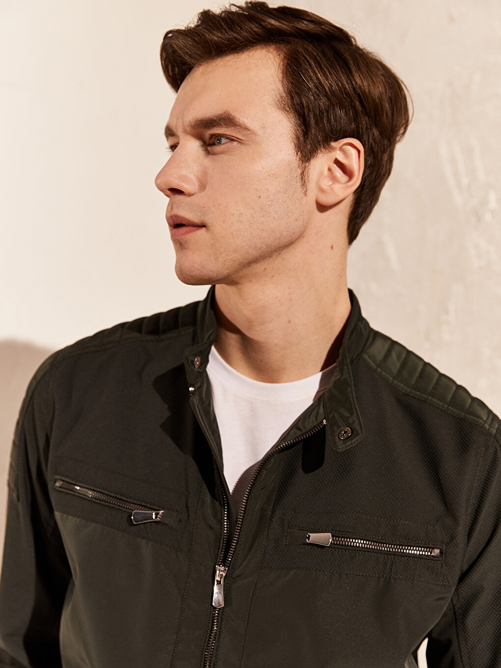 Yeşil Slim Fit Dik Yaka İnce Erkek Mont-1