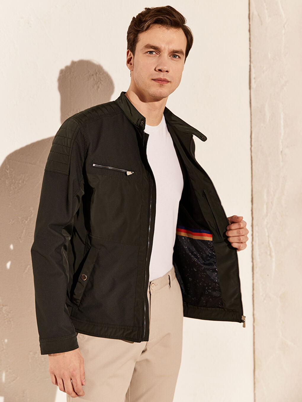 Yeşil Slim Fit Dik Yaka İnce Erkek Mont-2