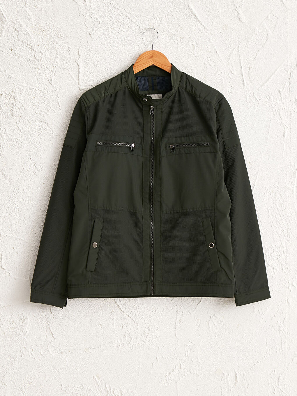 Yeşil Slim Fit Dik Yaka İnce Erkek Mont