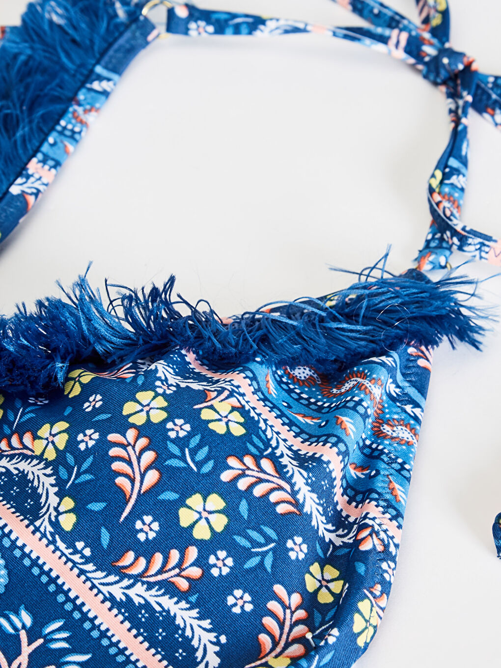 Patterned Triangle Swimsuit with Tassel Detail-2