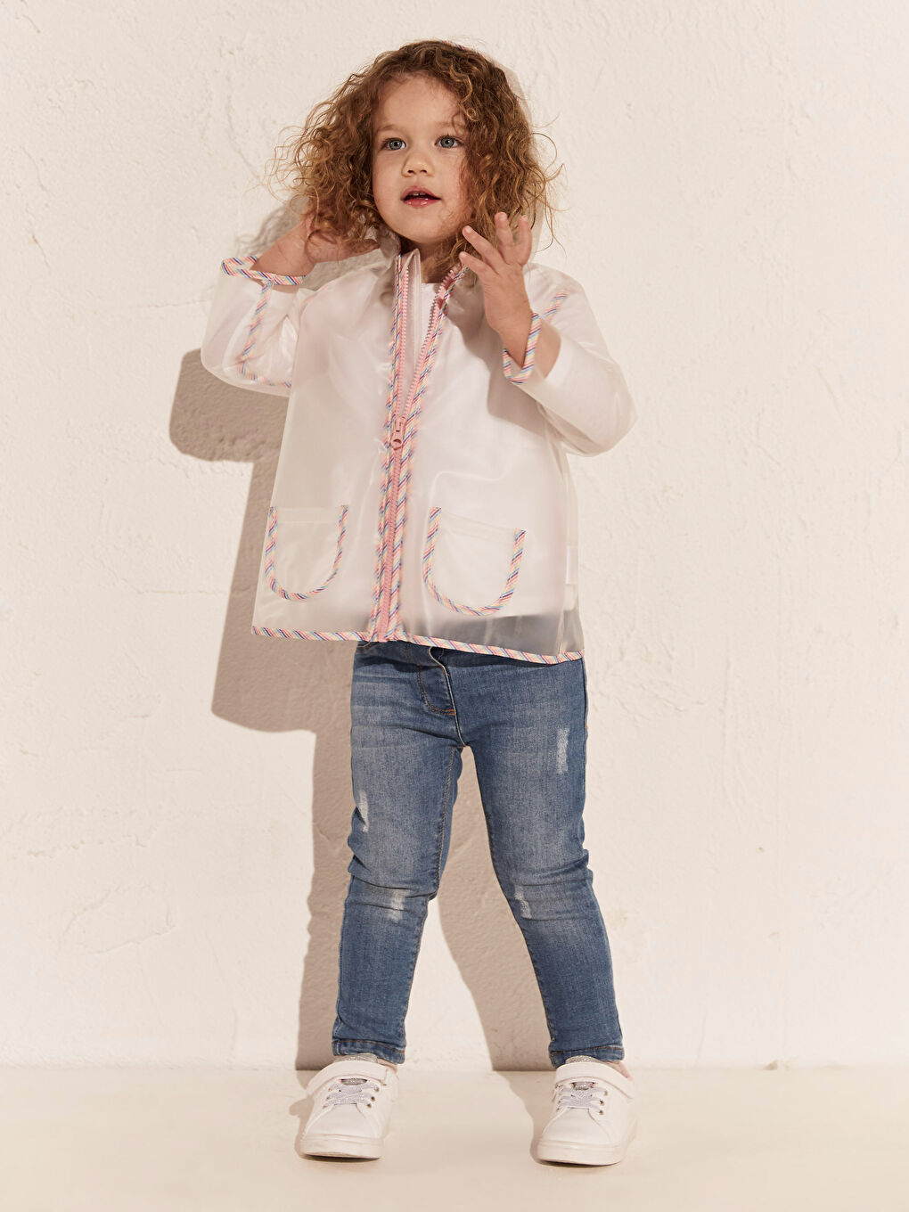 Hooded Long Sleeve Baby Girl Zipper Raincoat-3