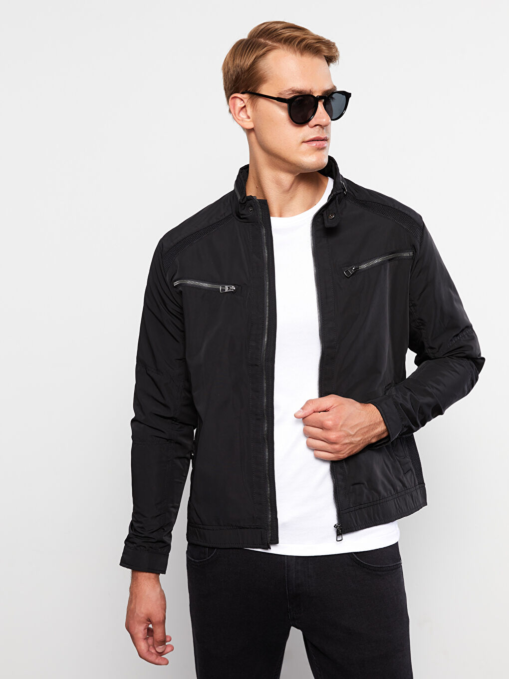 Siyah Slim Fit Biker Yaka İnce Erkek Mont-1